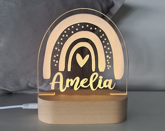 Personalised baby gift or Nursery Decor Lamp - Custom Name Night Light - 1st birthday gift - RAINBOW SHAPE