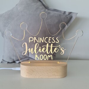Personalised baby gift or Nursery Decor - Custom Name Night Light Princess Crown - CROWN SHAPE white light