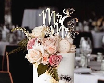30 Topper Per Cupcake Acrilici Oro Mr. & Mrs. - Decorazioni Per Torta Matrimonio