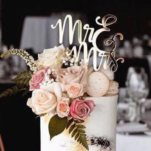 Mr and Mrs Mickey Mouse Personalised Rose Gold Mirror Wedding Cake Topper.555 