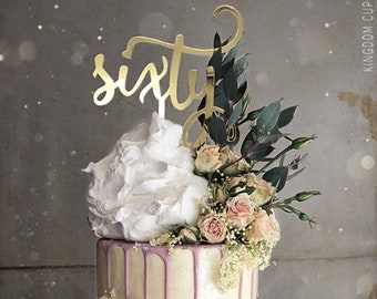 Sixty Acrylic Gold Mirror 60th Birthday Cake Topper