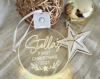 Personalised Christmas Bauble Light Up Decoration - Hanging Name LED Christmas Tree Ornament - Custom Name Gift