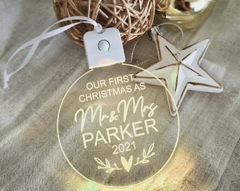 Personalised Christmas Bauble Light Up Decoration - Hanging Name LED Christmas Tree Ornament - Custom Name Gift