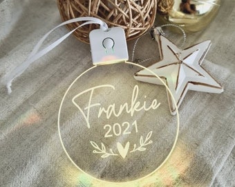 Personalised Christmas Bauble Light Up Decoration - Hanging Name LED Christmas Tree Ornament - Custom Name Gift