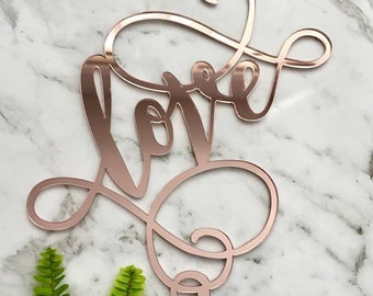 Love Swirl Cake Topper - Acrylic Mirror Rose Gold Cake Topper - Wedding Cake Topper - Cake Decoration - Rose Gold Wedding