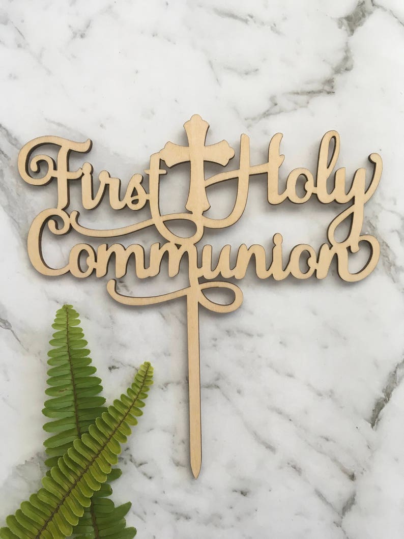 First Holy Communion Rustic Wood Cake Topper image 1