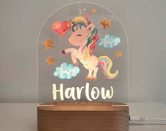 Personalised Night Light baby gift - Custom Name Nursery Night Light - Rainbow Unicorn