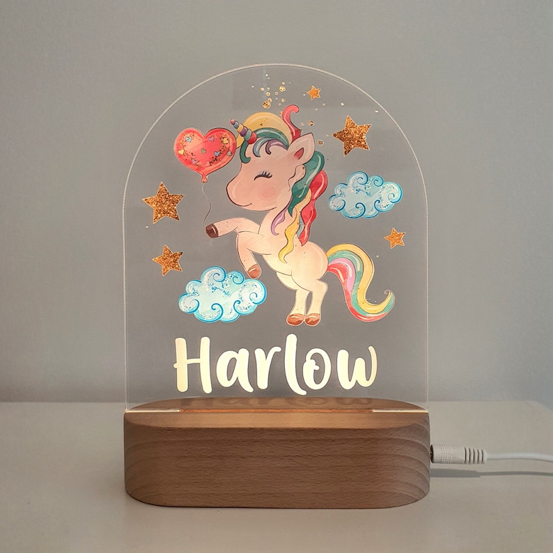 Personalised Night Light baby gift Custom Name Nursery Night Light Rainbow Unicorn image 1