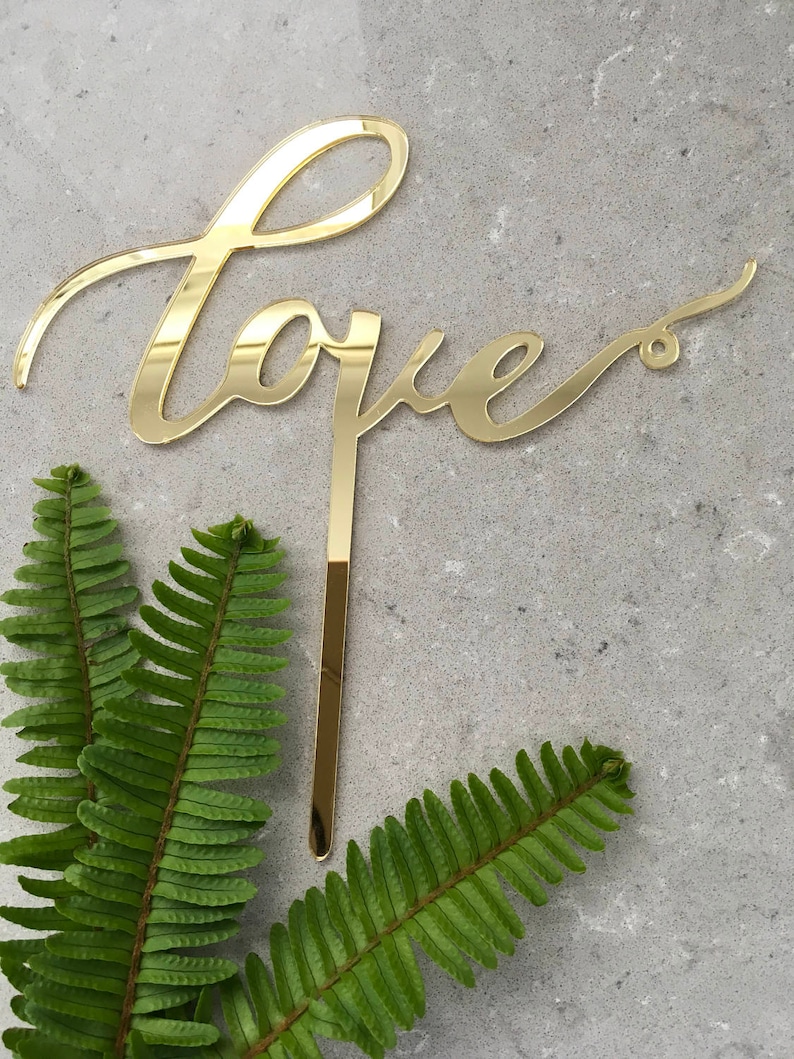 Love Acrylic Gold Mirror Wedding Cake Topper image 2