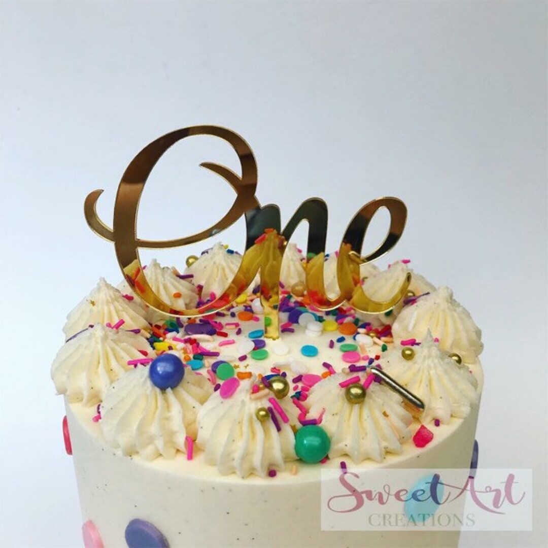 One Acrylic Gold Mirror 1st Birthday Cake Topper - Etsy