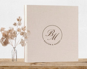 Album Fotografico Matrimonio Personalizzabile - Copertina In Legno E Tela Di Lino, 30x30 Cm, 60 Facciate