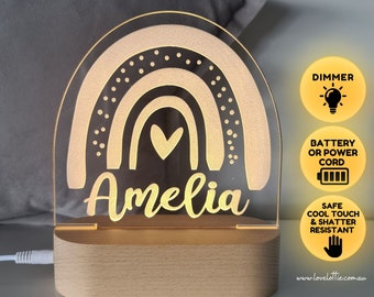 Personalised baby gift or Nursery Decor Lamp - Custom Name Night Light - 1st birthday gift - RAINBOW SHAPE