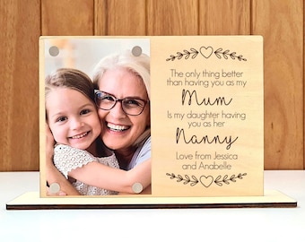 Personalised Mother's Day Gift for Grandma - Custom Engraved Wood Photo Frame Gift for Mum, Nanny, Nanna, Gandmother, Granny - Gift Idea