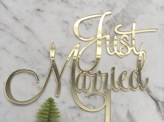 Just Married Acrylic Silver Mirror Wedding Cake Topper