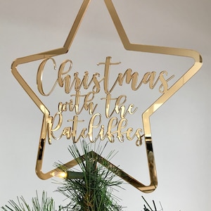 Gold Personalised Christmas Tree Star Topper - Christmas Decoration Ornament