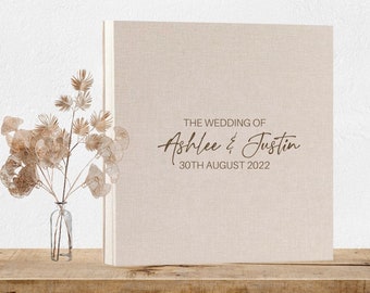 Álbum de fotos de boda de lino personalizado - Regalo de aniversario de boda - Nombres y fecha de compromiso de pareja - Regalo para el marido - Regalo para la esposa