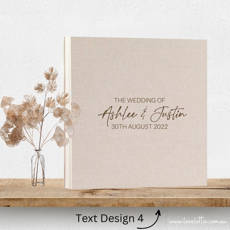 Personalised Linen Wedding Photo Album Wedding Anniversary Gift Couple Engagement Names and Date Gift for husband Gift For Wife Text Design 4