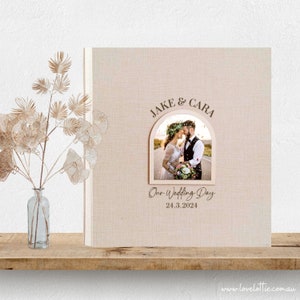 Gepersonaliseerde linnen bruiloft fotoalbum - huwelijksverjaardag cadeau - namen en datum verloving paar - cadeau voor echtgenoot - cadeau voor vrouw