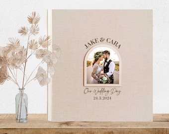 Personalised Linen Wedding Photo Album - Wedding Anniversary Gift - Couple Engagement Names and Date - Gift for husband  - Gift For Wife