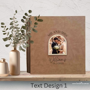 Personalised Faux Leather Wedding Photo Album - Wedding Anniversary Gift - Couple Engagement Names & Date - Gift for husband - Gift For Wife