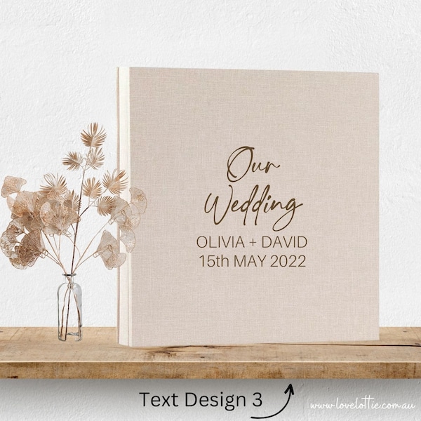 Personalised Linen Wedding Photo Album - Wedding Anniversary Gift - Couple Engagement Names and Date - Gift for husband  - Gift For Wife