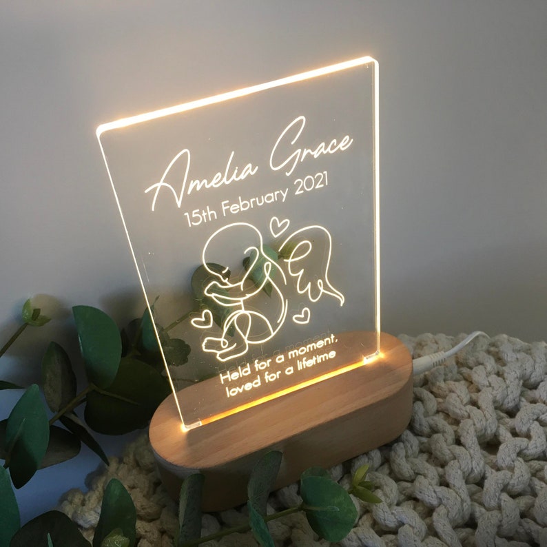 Stillborn Baby Memorial Plaque Gift Miscarry Baby Light Up Plaque Infant Loss Ornament Greif Gift Daughter Son Memorial Plaque image 2