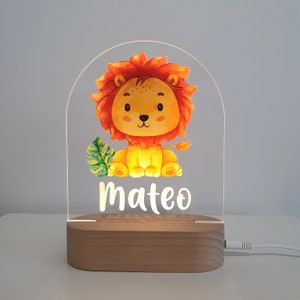 Personalised Night Light baby gift - Custom Name Nursery Night Light - Jungle Safari Lion