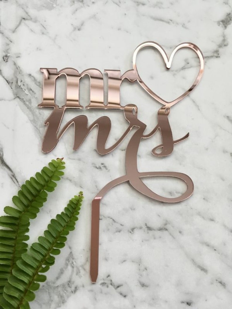 Mr & Mrs Heart Cake Topper Acrílico Espejo Rosa Oro Etsy México