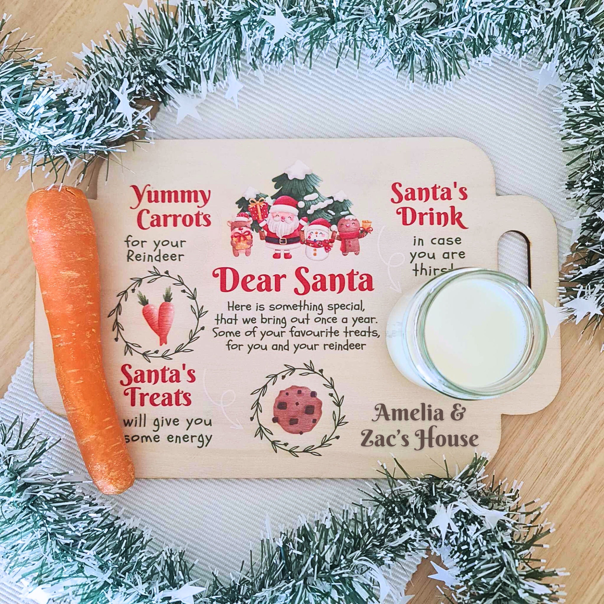 Personalised Christmas Eve Santa Milk And Cookies Treat Board - Reindeer Carrots Snack Tray - UK - View #4