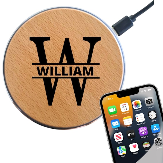 Father's Day Gift Personalised Wireless Phone Charging Station Custom  Name QI iPhone Samsung Docking Pad Personalised Wood Fast Charge