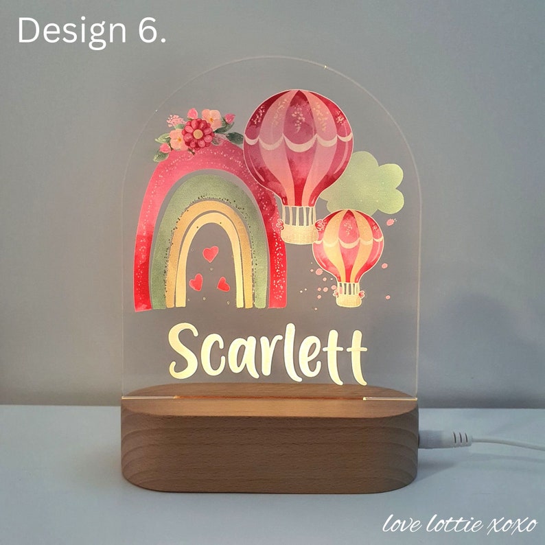 Personalised Night Light Baby Gift Custom Name Nursery Decor Night Light 1st Birthday Gift Baby boy gift Baby Girl Gift 6 - Pink Hot Air