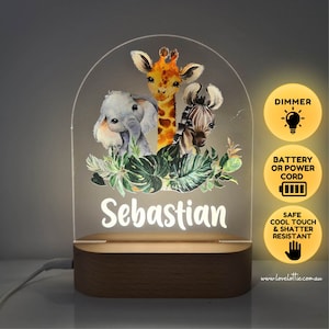 Personalised Night Light baby gift - Custom Name Nursery Night Light - Animal Jungle Safari