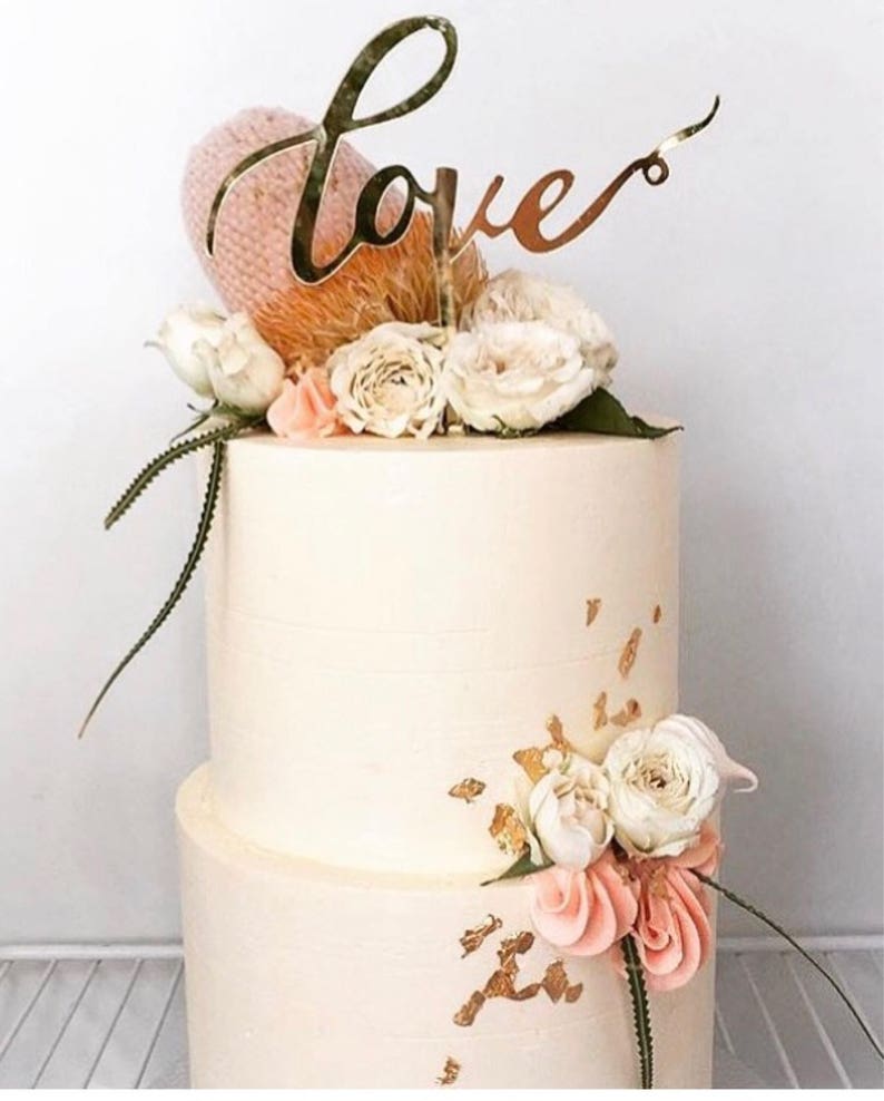 Love Acrylic Gold Mirror Wedding Cake Topper image 4
