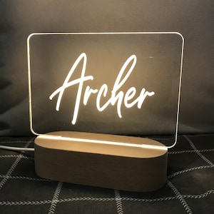 Personalised Name Children&#39;s Night Light - Nursery Lamp - Custom Baby Gift - name SIGNATURE STANDARD RECTANGLE