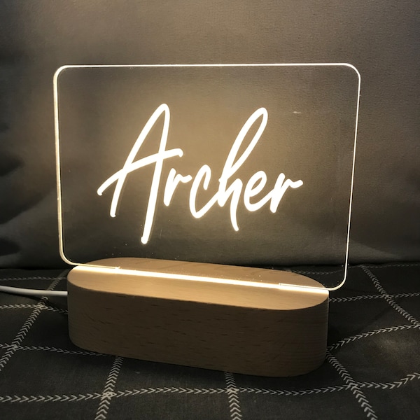 Personalised Name Children's Night Light - Nursery Lamp - Custom Baby Gift - name SIGNATURE STANDARD RECTANGLE