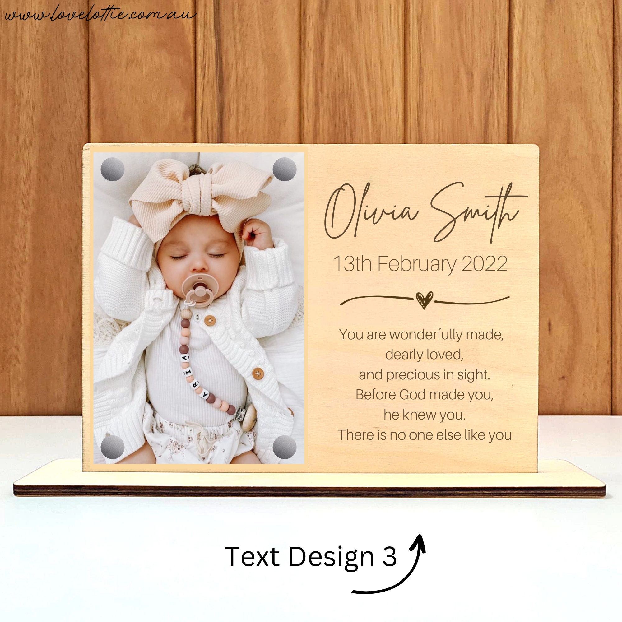 Cadre photo en bois personnalisable avec texte pour bébé, nouveau né,  cadeau de naissance Modèle 2 : : Bébé et Puériculture