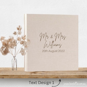 Album fotografico di matrimonio in lino personalizzato - Regalo per l&#39;anniversario di matrimonio - Nomi e data di fidanzamento di coppia - Regalo per il marito - Regalo per la moglie