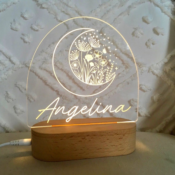 Regalo personalizado para niños Luz nocturna de regalo de bebé  personalizada Lámpara de decoración de guardería Signo de nombre de niño  Boho Wildflower Moon -  México