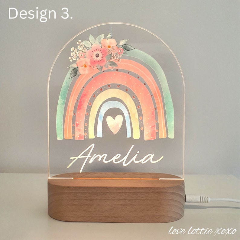 Personalised Night Light Baby Gift Custom Name Nursery Decor Night Light 1st Birthday Gift Baby boy gift Baby Girl Gift 3 - Flower Rainbow