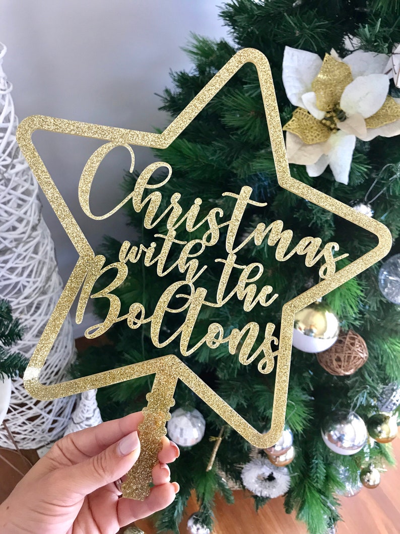 Gold Glitter Star Personalised Christmas Tree Topper Christmas Decoration Ornament
