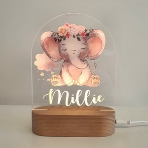Baby Gift Baptism Gift Christening Gift- Custom Boy or Girl Name Keepsake Light - Pink Baby Elephant