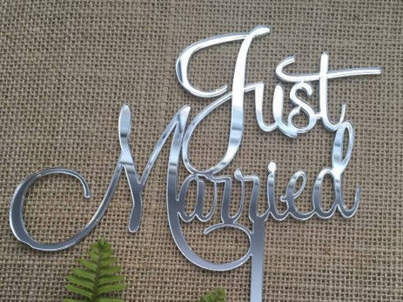 Just Married Acrylic Silver Mirror Wedding Cake Topper