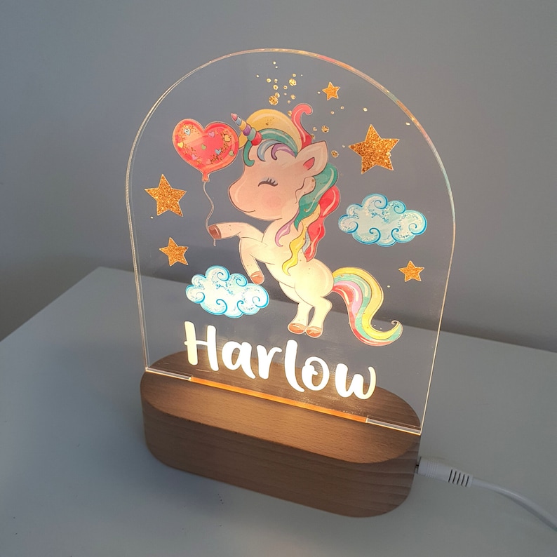Personalised Night Light baby gift Custom Name Nursery Night Light Rainbow Unicorn image 5