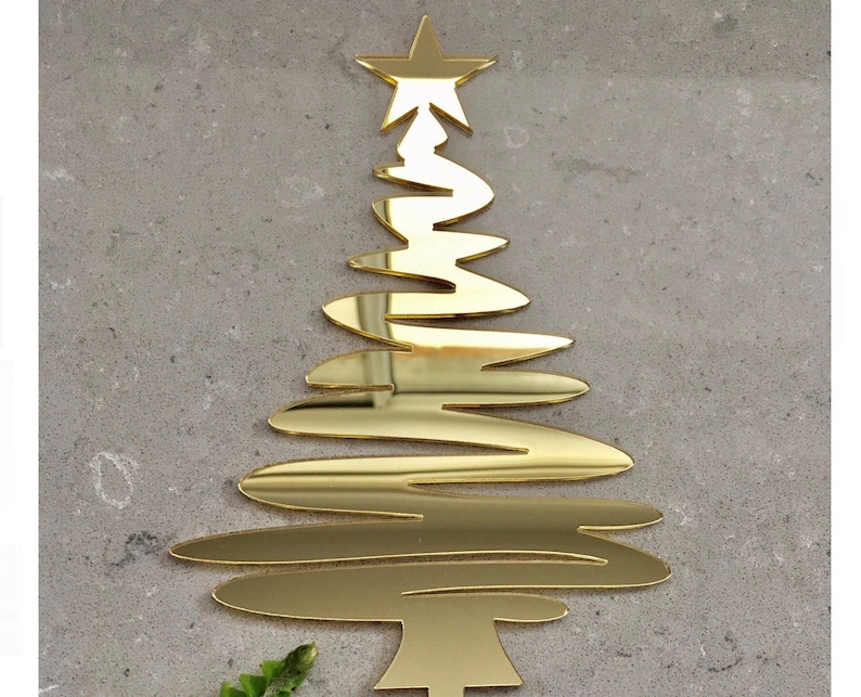 Christmas Tree Acrylic Gold Mirror Cake Topper image 1