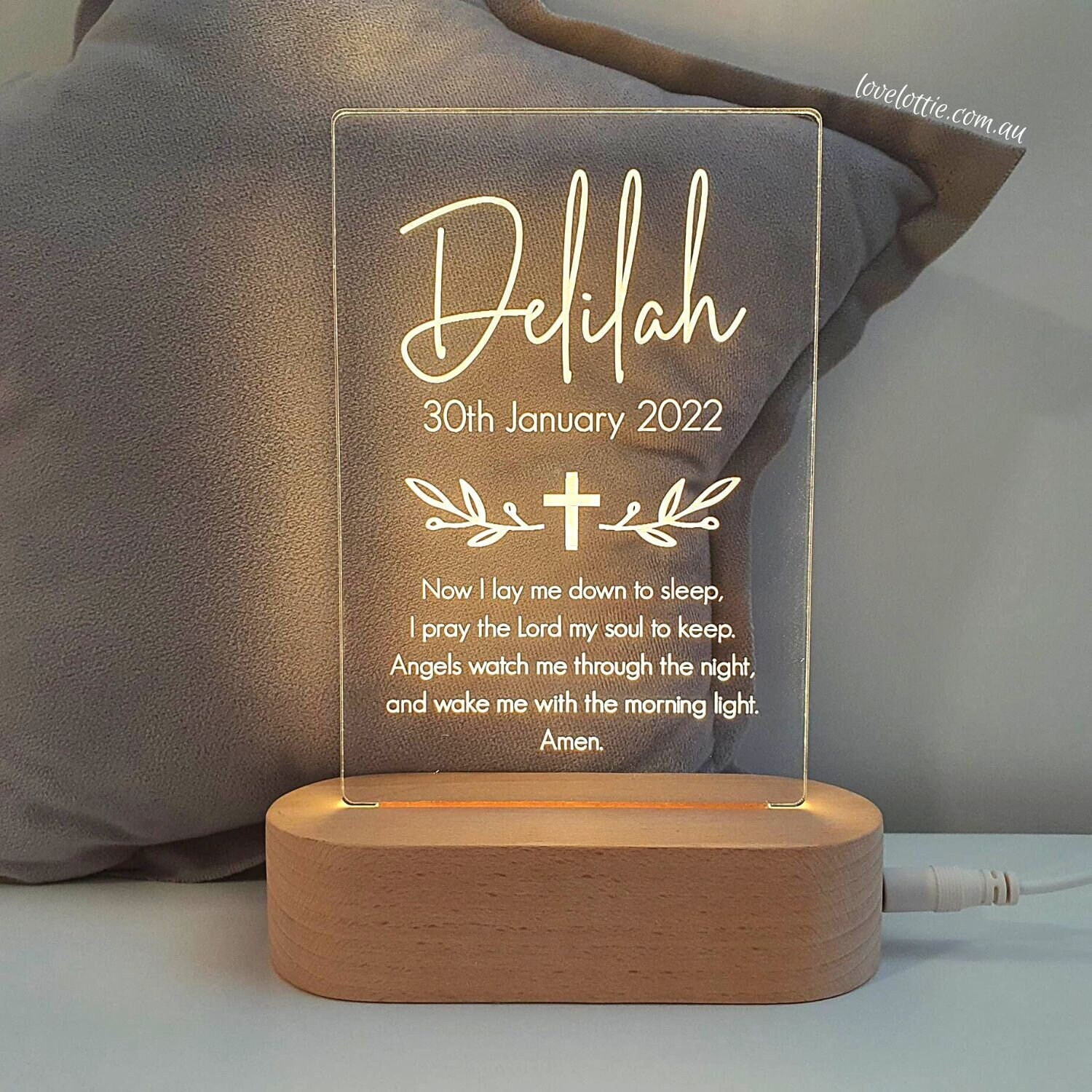 Baby Gift Prayer Baptism Gift Christening Present- Custom Name Boy Girl Keepsake Light - God Daughter Son Kids Night Prayer Lamp - Now I Lay