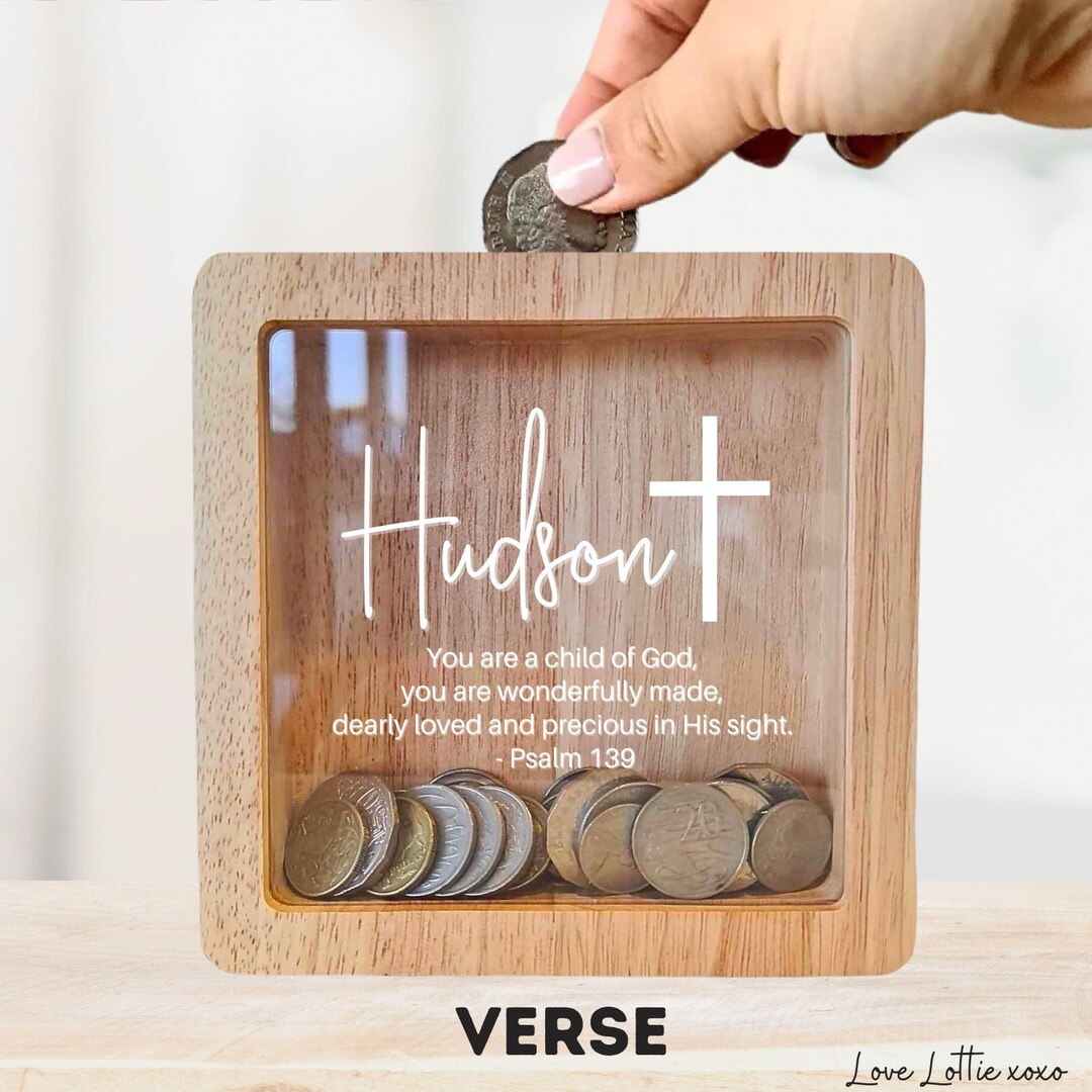 Personalised Baby Baptism Gift Custom Name Money Box, Baby Girl or Baby