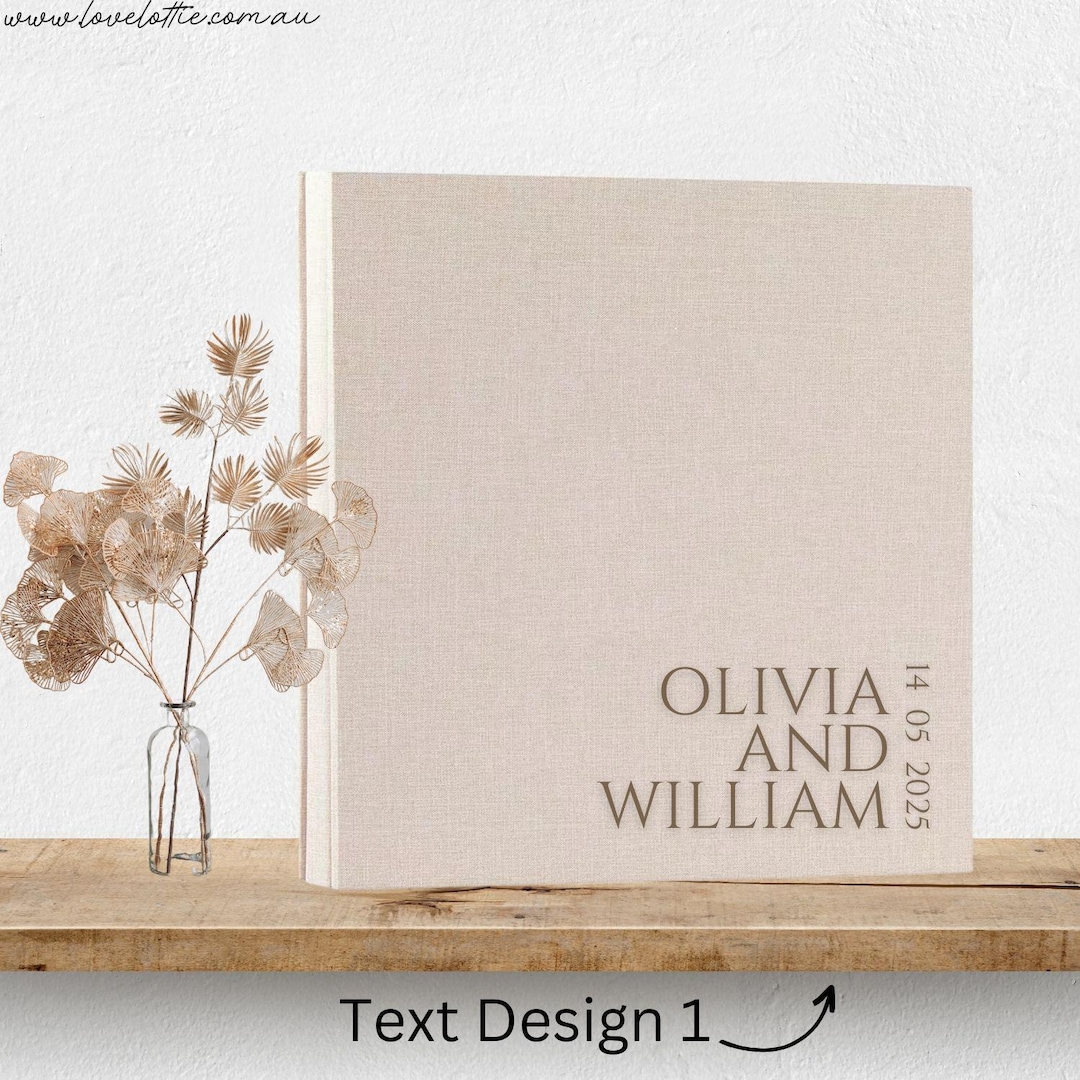 Personalised Linen Wedding Photo Album - Wedding Anniversary Gift - Couple Engagement Names and Date - Gift for husband - Gift For Wife