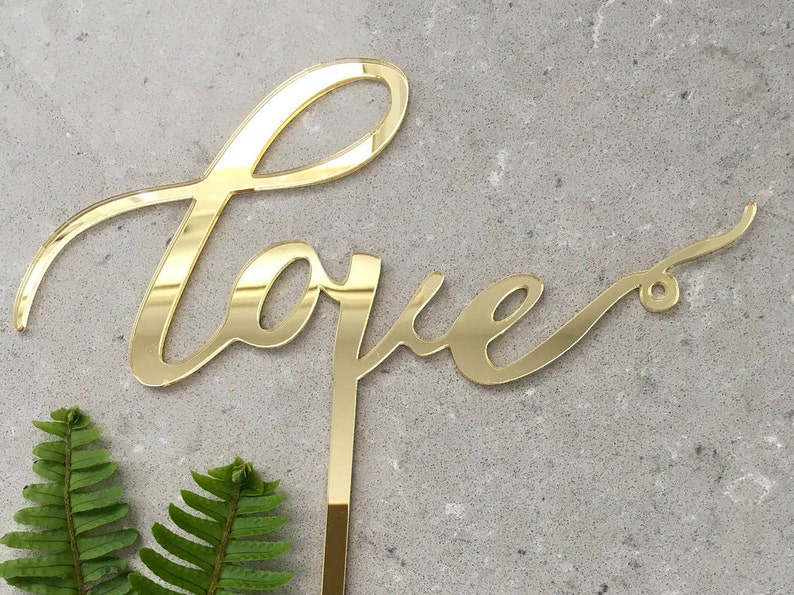 Love Acrylic Gold Mirror Wedding Cake Topper image 1