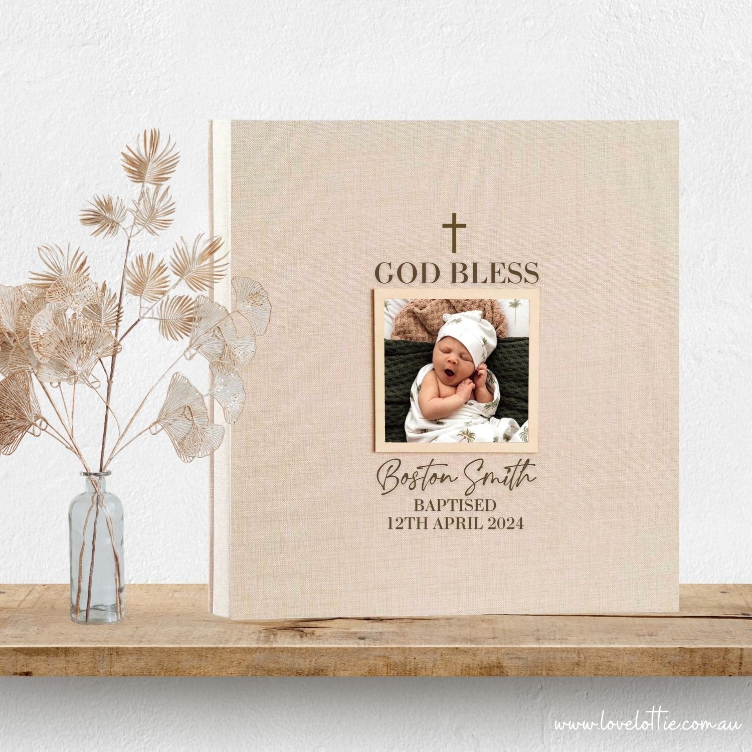 Personalised Baby Baptism Memory Album | Linen Photo Scrapbook