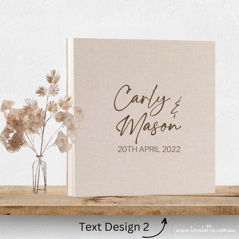 Personalised Linen Wedding Photo Album Wedding Anniversary Gift Couple Engagement Names and Date Gift for husband Gift For Wife Text Design 2